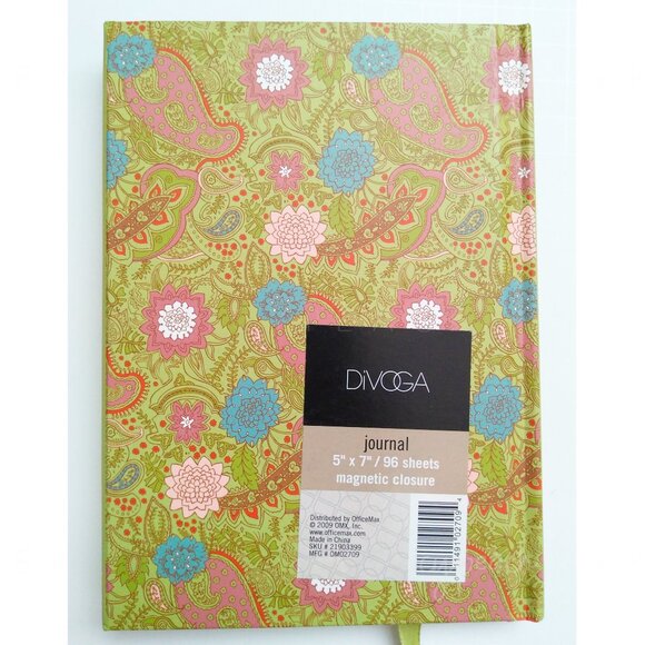 DiVOGA Magnetic Hardcover Journal Lined 5x7 NEW (FLAWS) Green Paisley Notebook - Picture 2 of 9